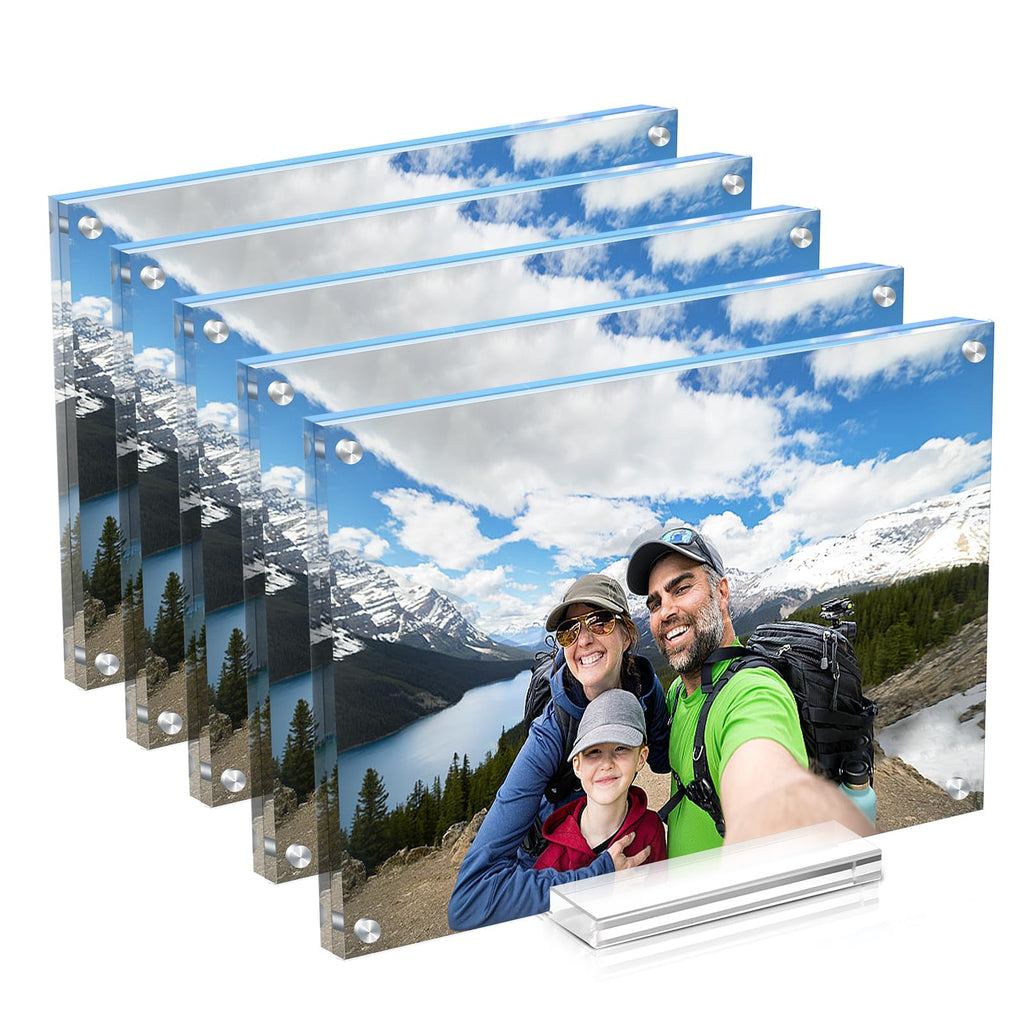 JUOIFIP Acrylic Picture Frame 5x7 Inch 5 pack,Clear Magnetic Photo Frames,Double Side Freestanding Pic Frame for Desktop Display