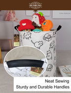 Hunrung Laundry Hamper,Large Canvas Fabric Lightweight Storage Basket Toy Organizer Dirty Clothes Collapsible Waterproof For College Dorms, Children Bedroom,Bathroom(Round Cat)