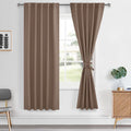 Hiasan Mocha Curtains 63 inch Long Sewn with Tiebacks, Rod Pocket & Back Tab Blackout Thermal Insulated Drapes, Room Darkening C