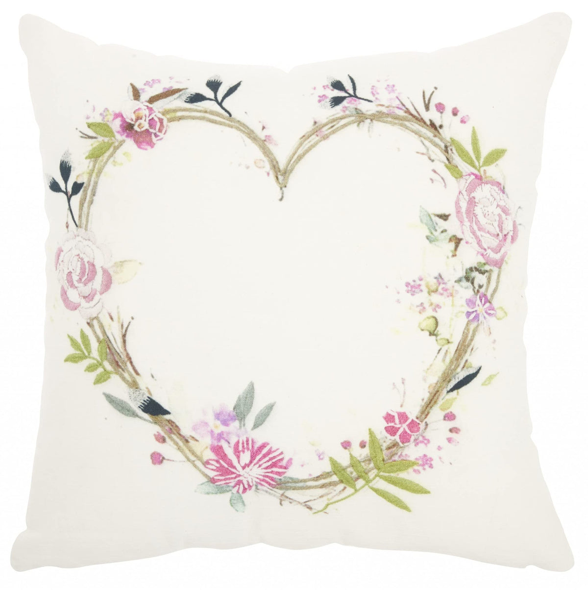 HomeRoots Multicolor 100% Duck Cotton Sweet Heart Wreath Throw Pillow