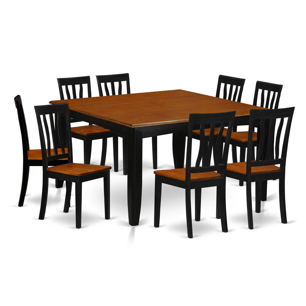 East West Furniture PFAN9-BCH-W 9 Piece Dining Set Includes a Square Dining Table with Butterfly Leaf and 8 Kitchen Chairs, 54x54 Inch, Black & Cherry