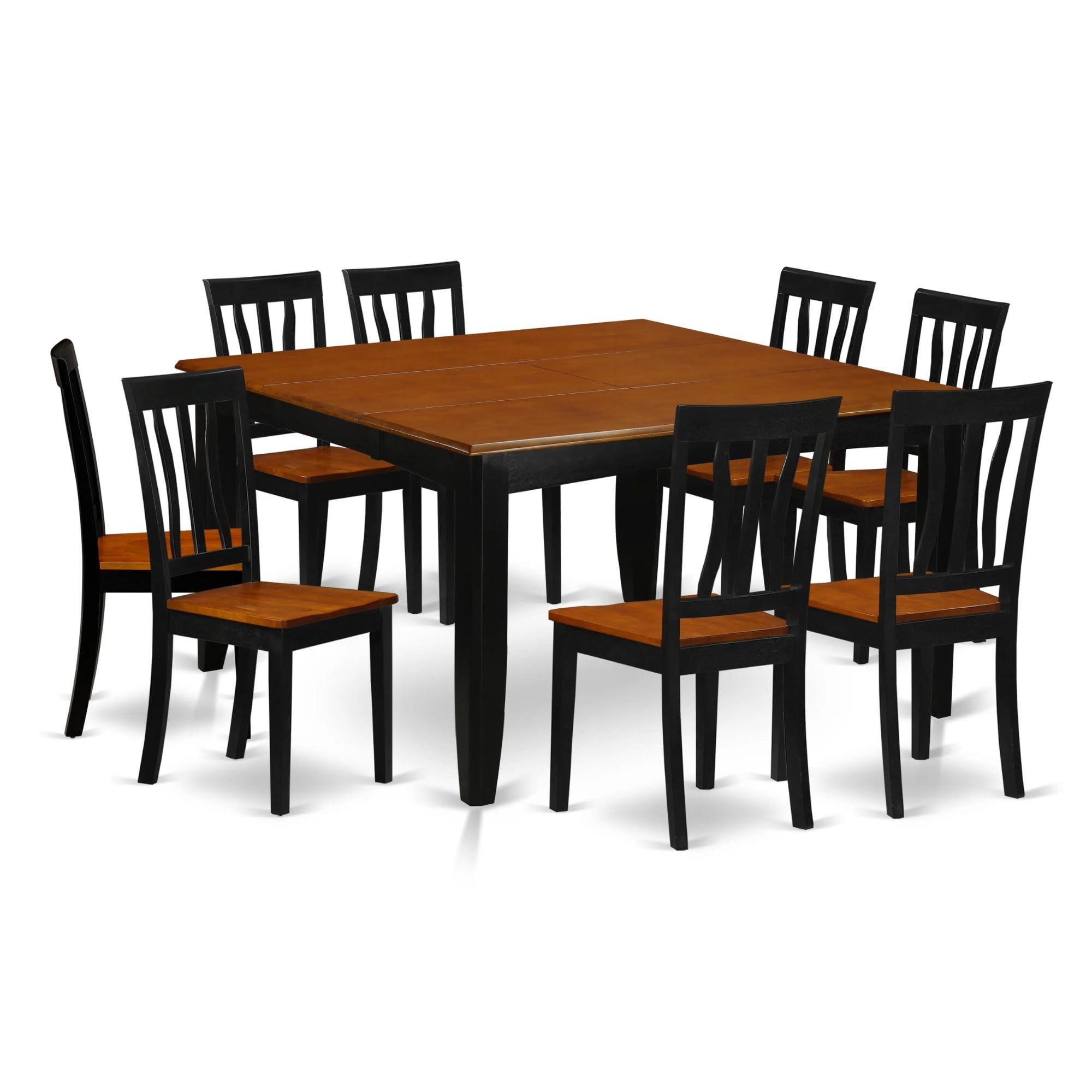 East West Furniture PFAN9-BCH-W 9 Piece Dining Set Includes a Square Dining Table with Butterfly Leaf and 8 Kitchen Chairs, 54x54 Inch, Black & Cherry