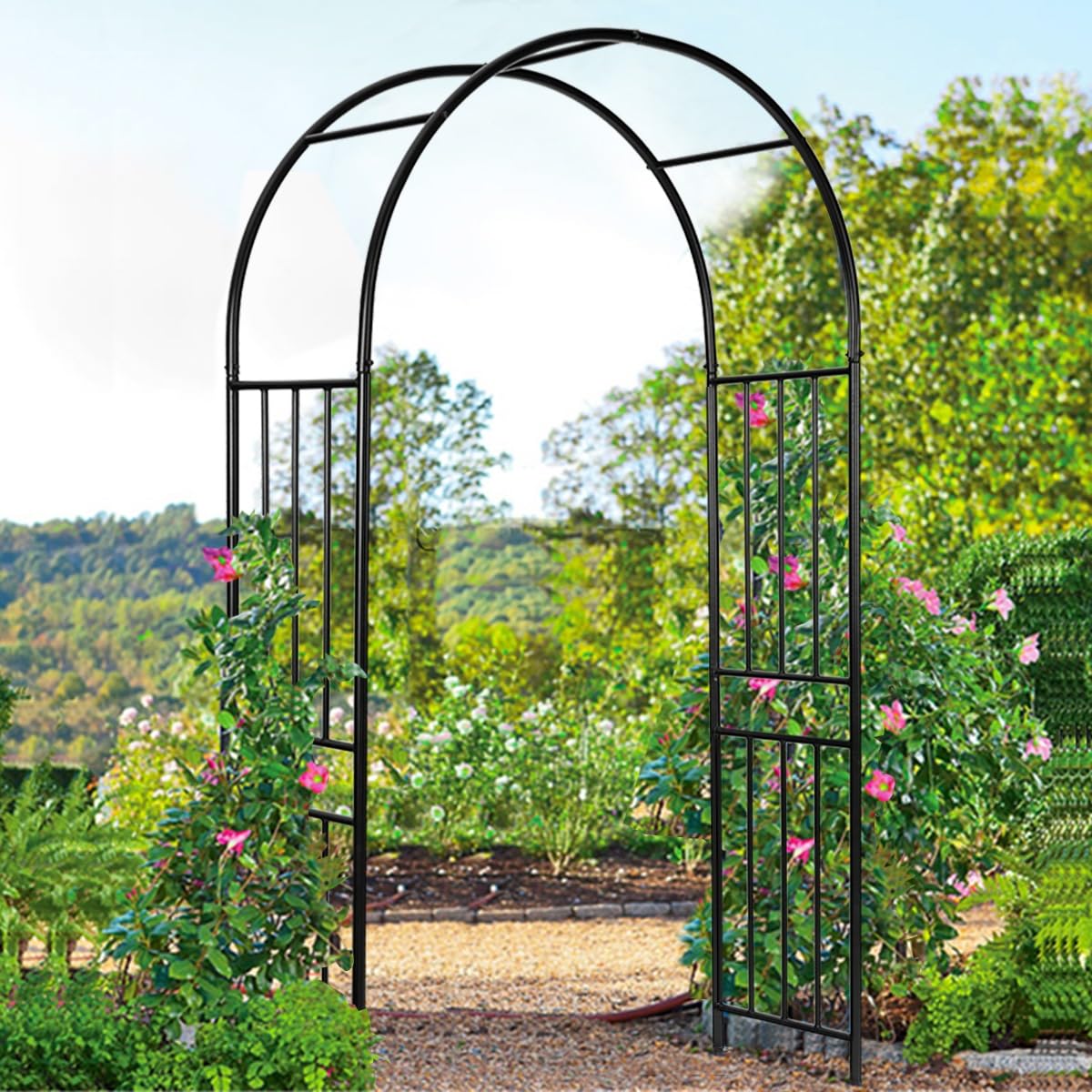 S Afstar 7.2Ft/86 Inches Metal Arch, Outdoor Garden Arch For Various Climbing Plant Flower, Wedding Backdrop Stand Arch Arbor Fo