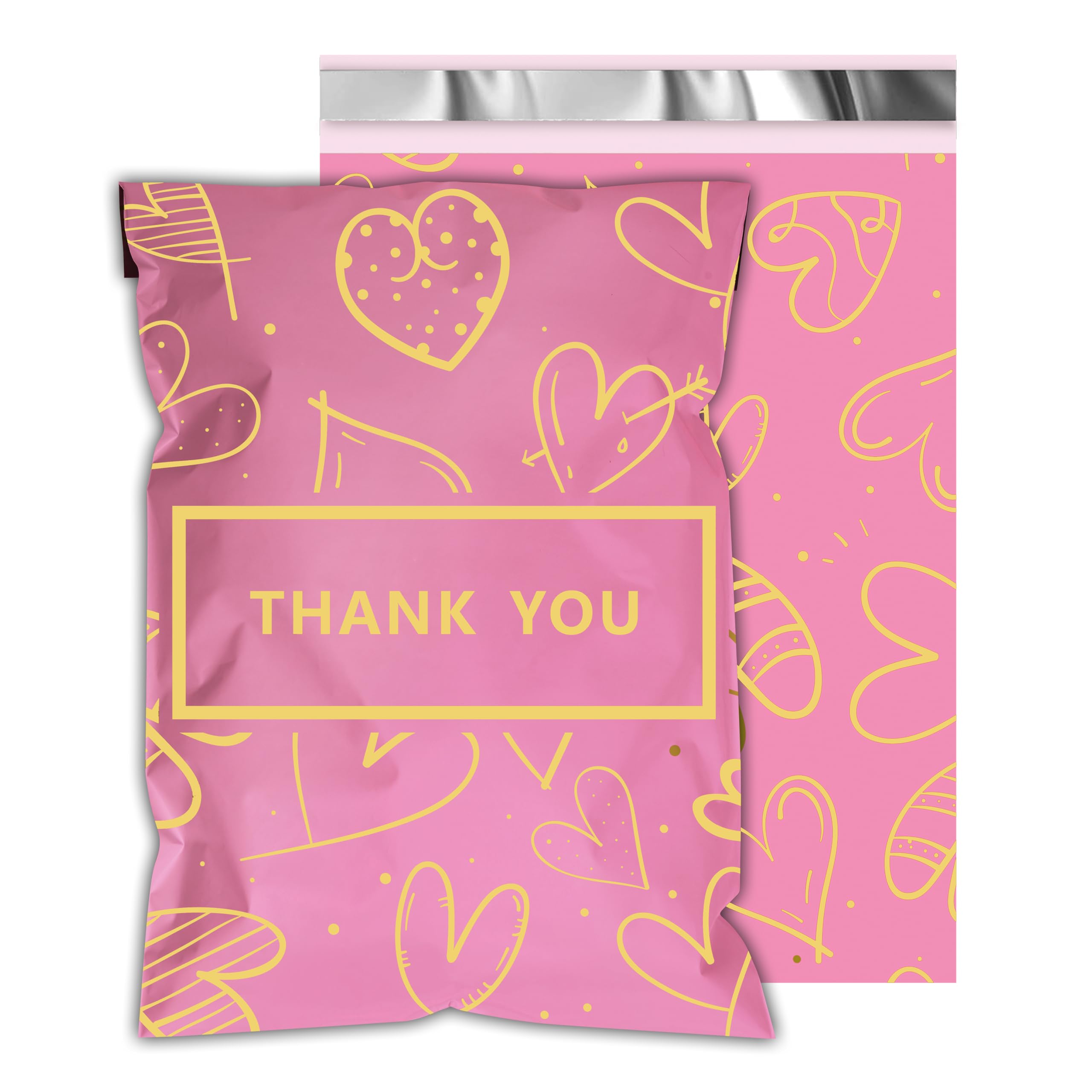 Thank You Poly Mailers 10X13 Inch 25 Pcs - Heart Printed Shipping Bags, 2.4Mil Thickness, Waterproof And Tear Resistant Mailing