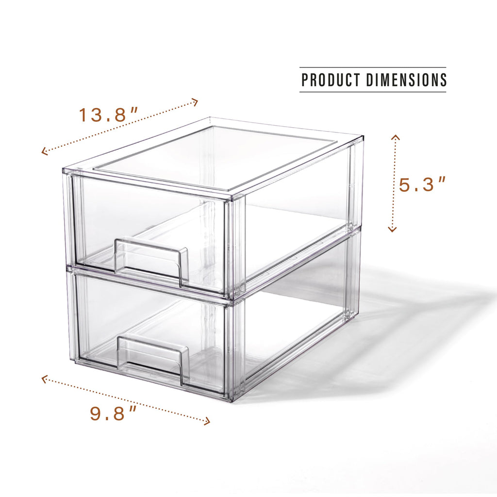 BINO Stackable Storage Drawers Large Clear Plastic 2 Pack