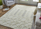 HomeRoots 512811 8 x 10 ft. Ivory Taupe & Tan Wool Geometric Hand Tufted Handmade Stain Resistant Rectangle Area Rug