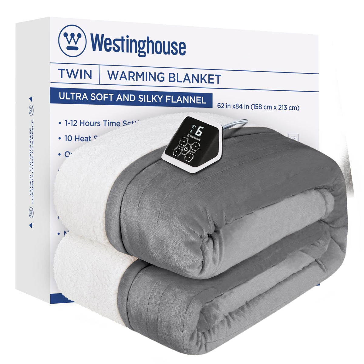Westinghouse Heated Blanket Twin Size, Soft Flannel To Sherpa Electric Blanket With 10 Heating Levels, 12 Hours Auto Off, Fast H