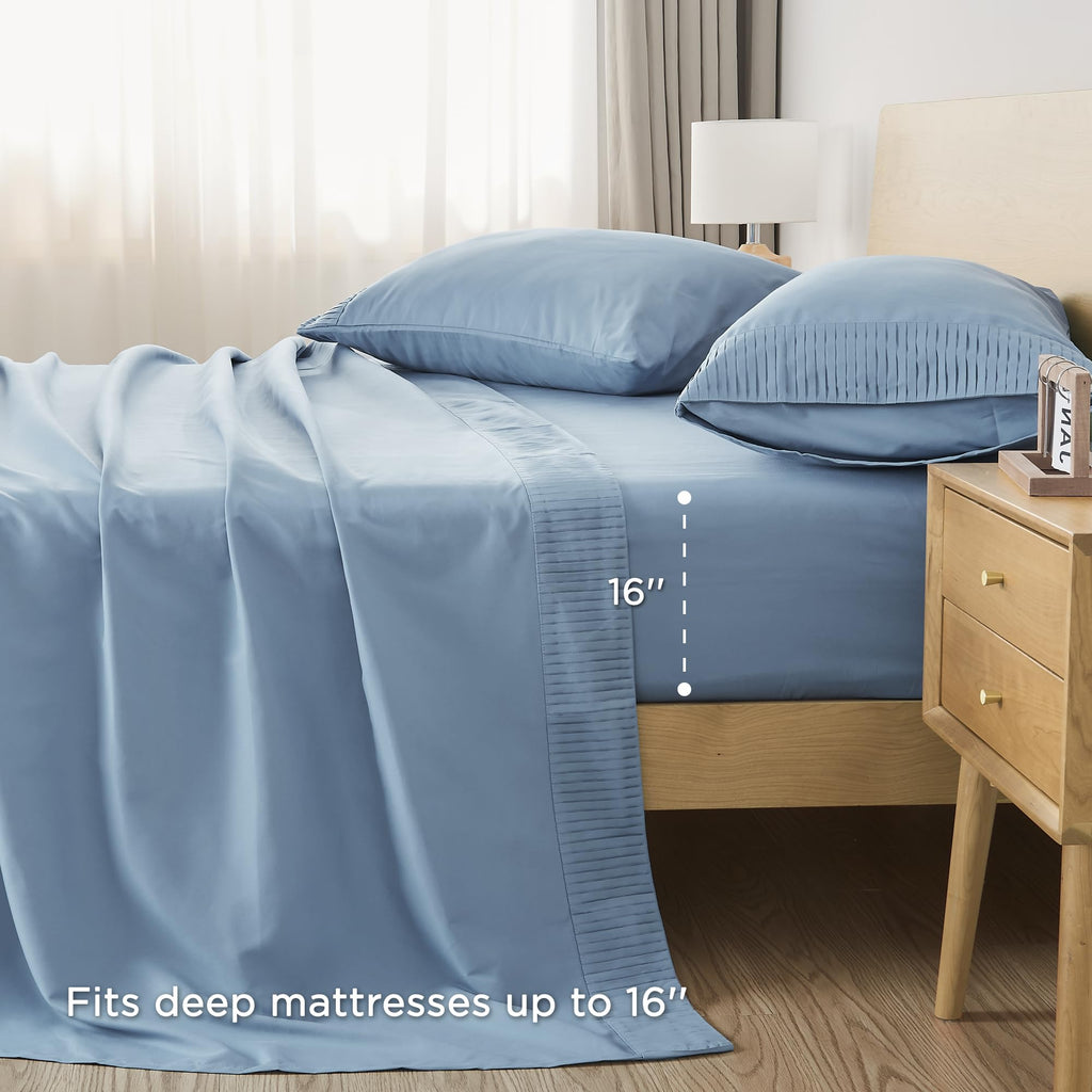 Andency Grayish Blue Sheets Queen Set 4 Pieces, Super Soft Sheets For Queen Size Bed, Microfiber Queen Sheet Set, Deep Pocket Up To 16', Hotel Luxury Breathable & Cooling Bedding Sheets & Pillowcases
