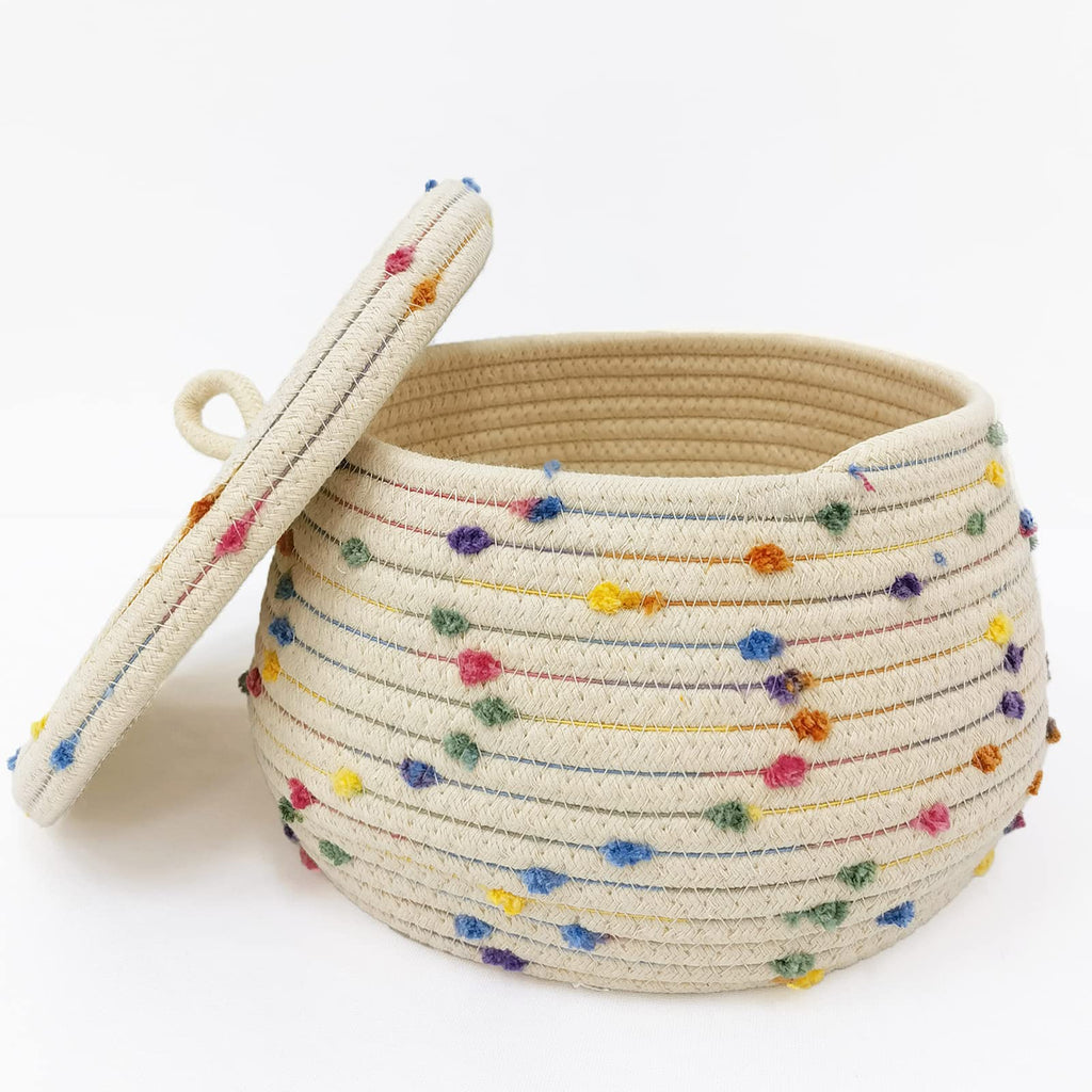 Esme L&H Small Rope Basket with Lid,10x6 Small Round Woven Storage Basket with lid for Organizing, Small Decorative Toy Basket,C