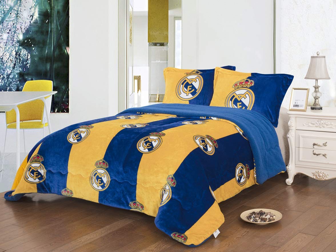 Real Madrid 2Pc Twin Blanket Set With Sherpa Lining And 1 Pillow Sham