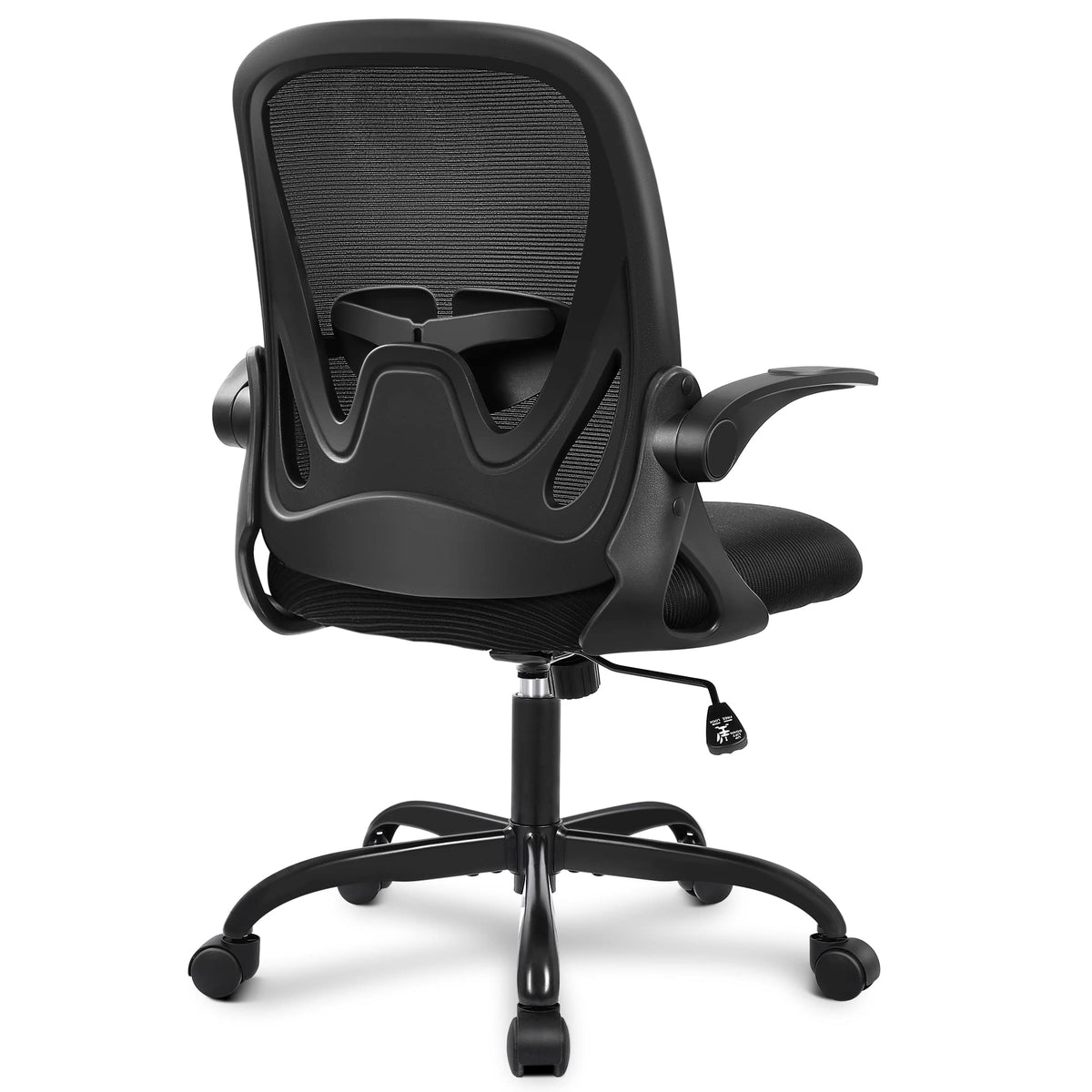 Primy Office Ergonomic Desk Chair With Adjustable Lumbar Support And Height, Swivel Breathable Mesh Computer Chair With Flip Up Armrests For Conference Room (Black)