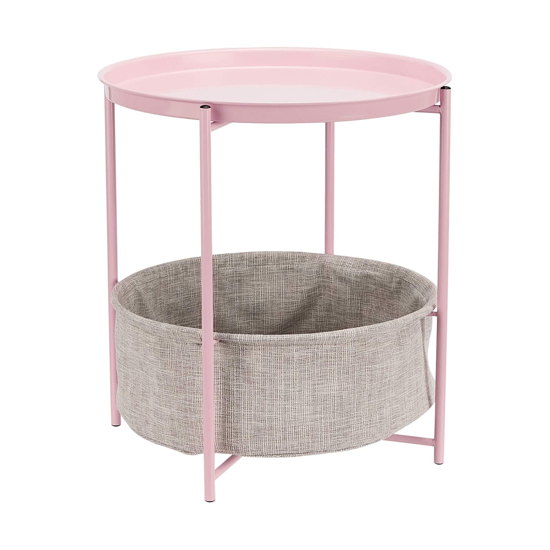 Amazon Basics Round Storage End Table, Side Table with Cloth Basket, Dusty Pink, 17.7D x 17.7W x 18.9H