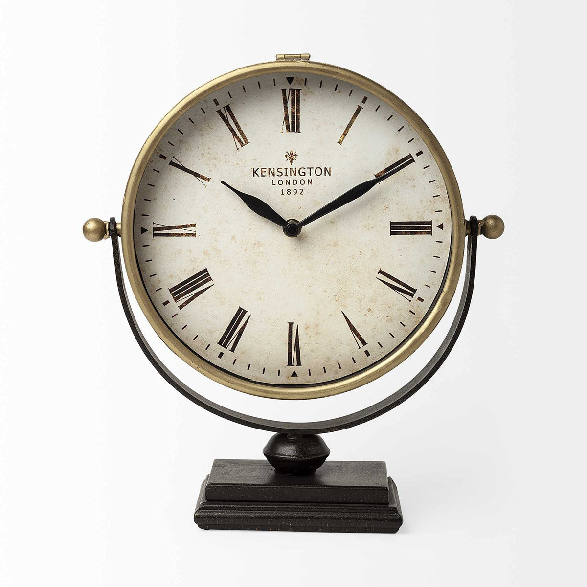 HomeRoots Metal, Other Gold Metal Half-Moon Base Desk Table Clock