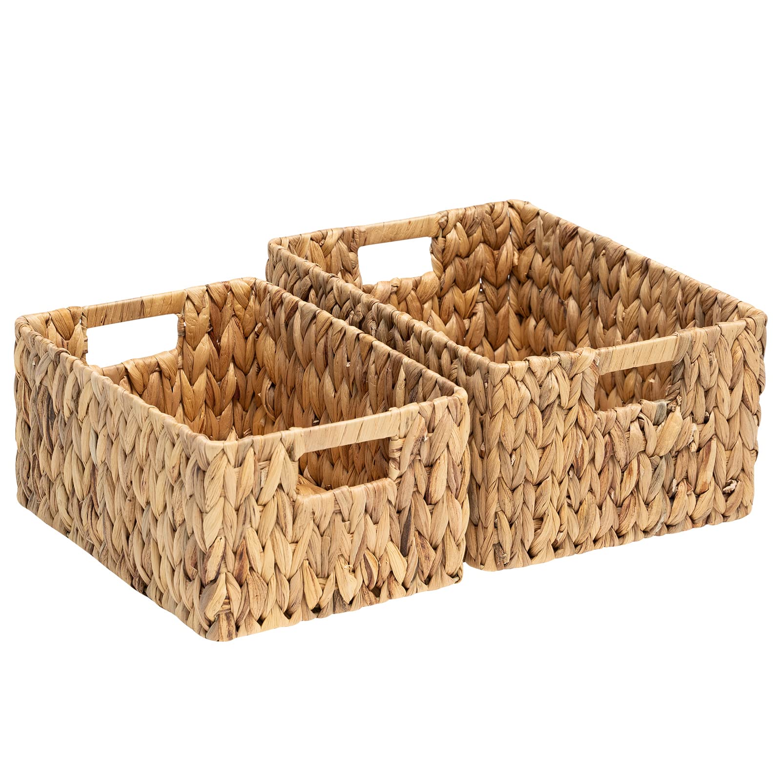 FairyHaus Wicker Baskets 15x11x7 & 13.4x9.5x6.5, 2 Pack Handmade Big Wicker Storage Basket with Handles, Natural Water Hyacinth 