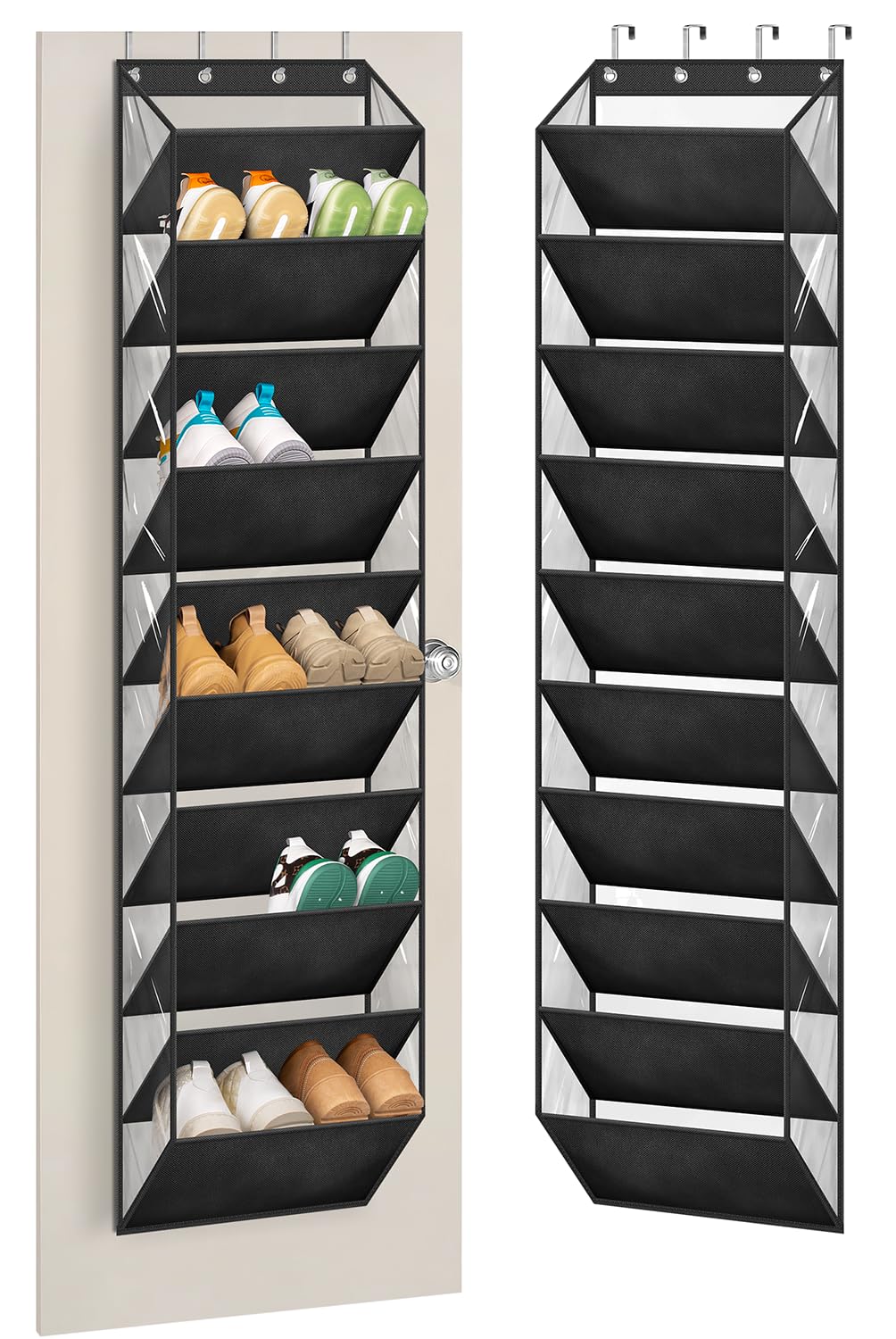 Aooda 10 Tier Clear Over The Door Shoe Organizer Storage, Deep Pockets Large Hanging Shoe Rack For Closet Door, Fit 20 Pairs Shoe Holder Hanger For Sneakers, Boots (Black)