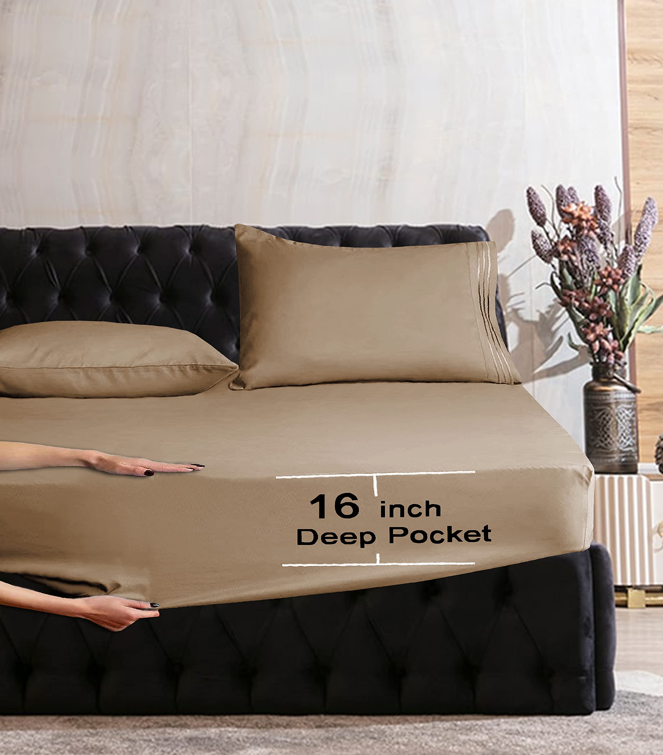 Elegant Comfort Luxurious Wrinkle Resistant 1500 Thread Count Egyptian Quality 1-Piece Fitted Sheet All Around Elastic -Deep Pocket- Ultra Soft Bottom Fitted Sheet, King, Taupe