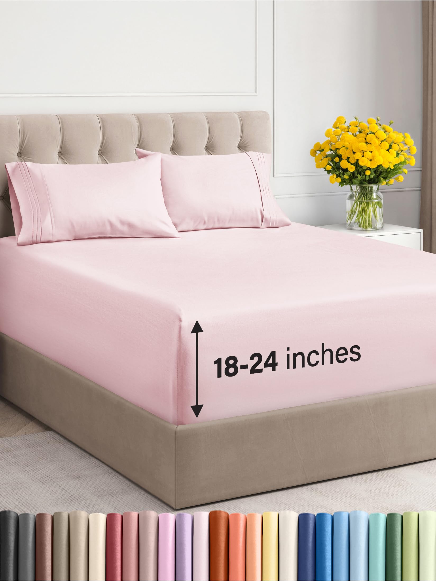 Extra Deep Pocket King Sheets - 4 Piece Breathable & Cooling Bed Sheets - Hotel Luxury Bed Sheet Set - Soft, Wrinkle Free & Comfy - Easily Fits Extra Deep Mattresses - Deep Pocket Lavender Pink Sheets