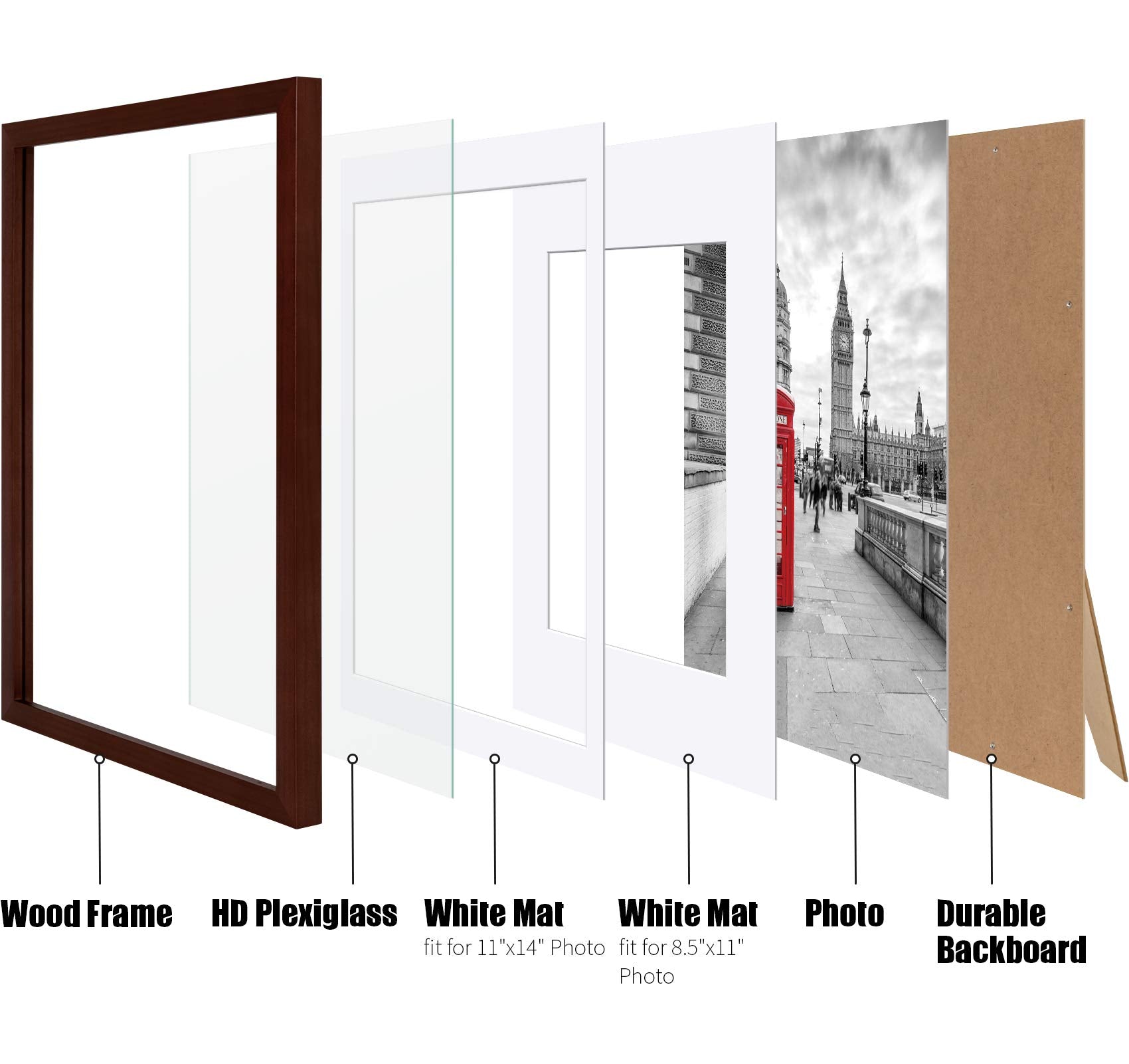 12X16 Picture Frames Dark Cherry Made Of Solid Wood Display Pictures 11X14 Inch Or 8.5X11 With Mat Or 12X16 Inch Without Mat For