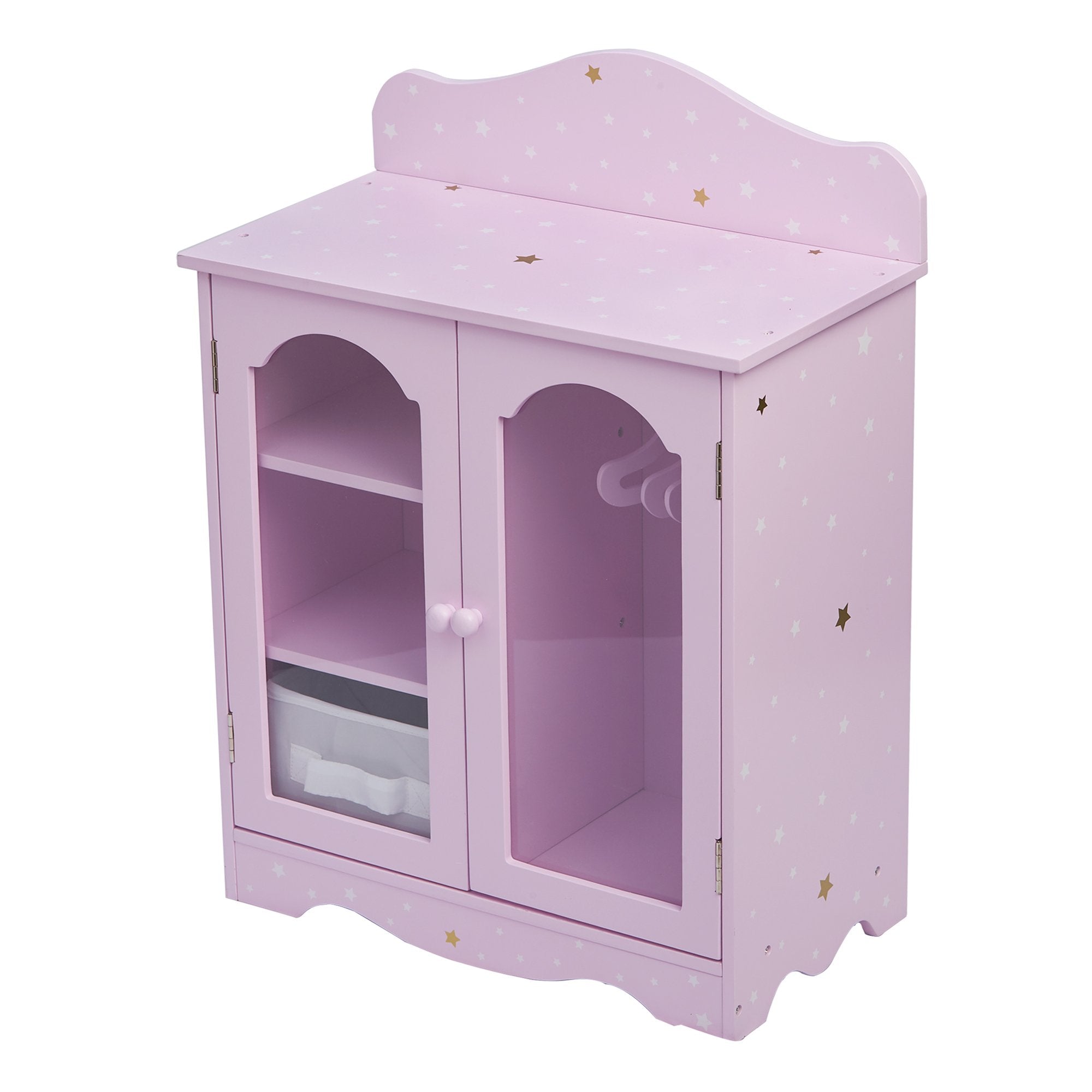 Olivias Little World Twinkle Stars 18 Doll Closet with 3 Hangers, Shelves, & Canvas Bin, Doll Closet Storage for Accessories & 