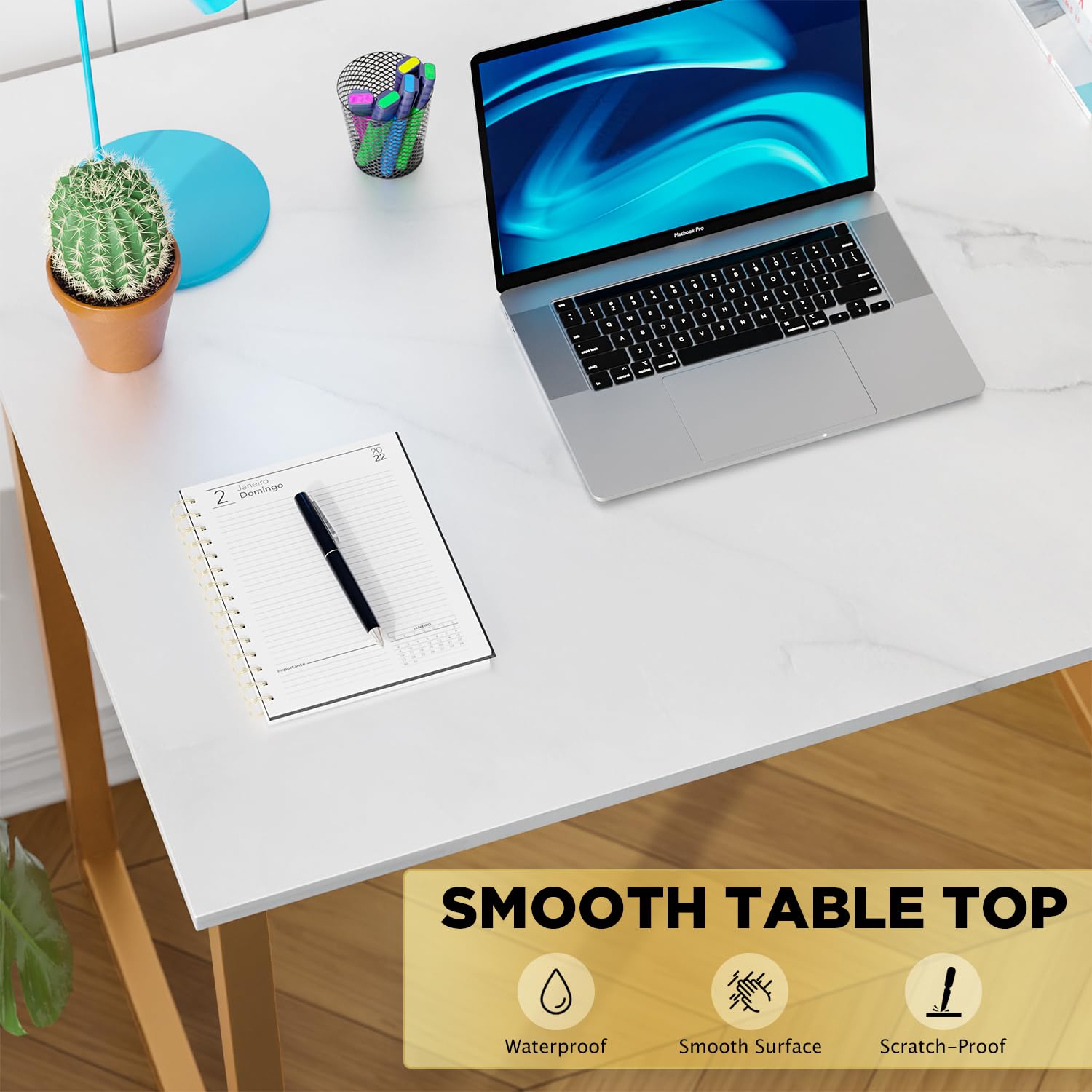 Paylesshere 32/39/47 Inch Computer Desk Study Writing Table, Adjustable Feet, Modern Furniture For Home Office (1, White Gold, 32 Inch)