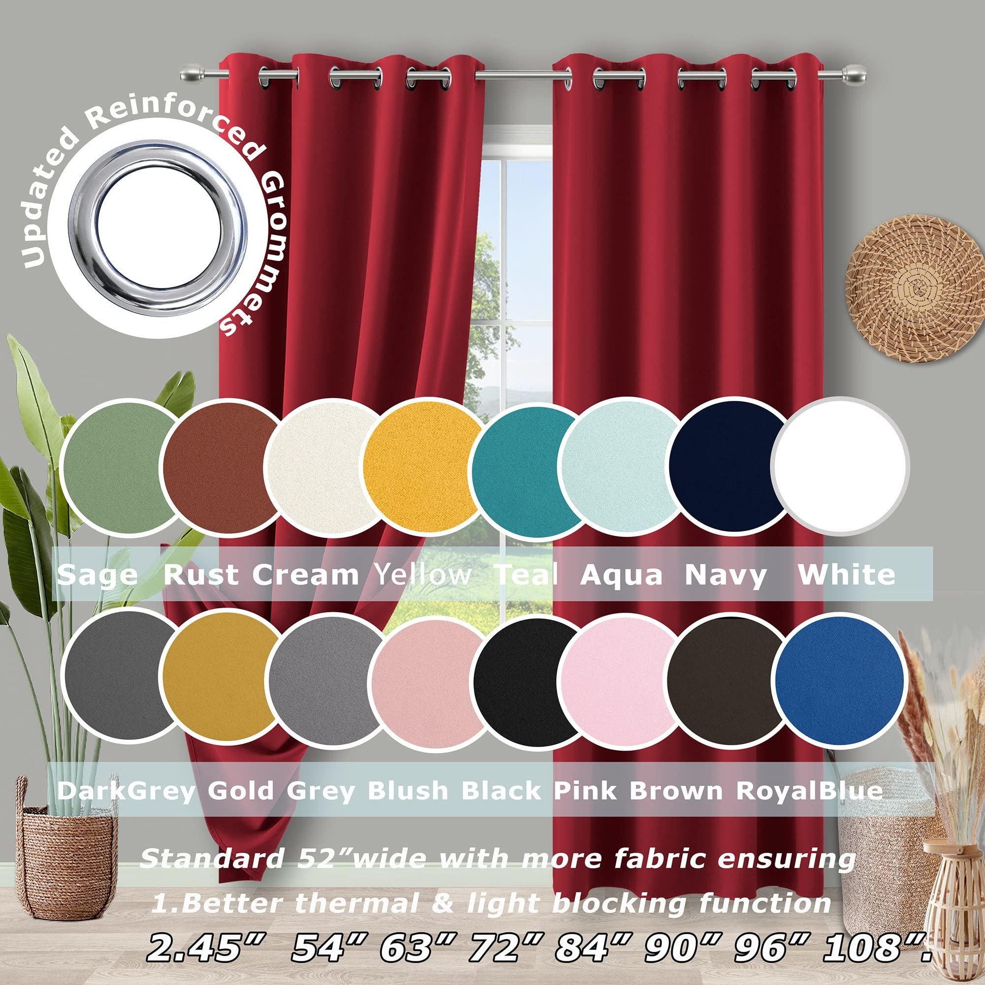 Koufall Christmas Curtains Red 2 Panels For Bedroom Living Room,Blackout Window Room Darkening Grommet Xmas Curtain Drapes 84 In
