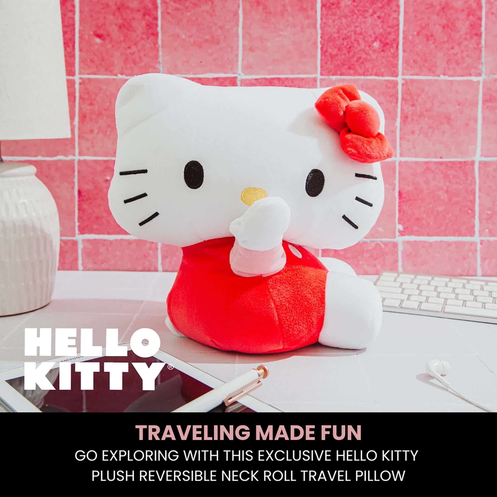Surreal Entertainment Sanrio Hello Kitty Adult Reversible Neck Roll Pillow | Travel Essentials For Extra Comfort Support In Airp