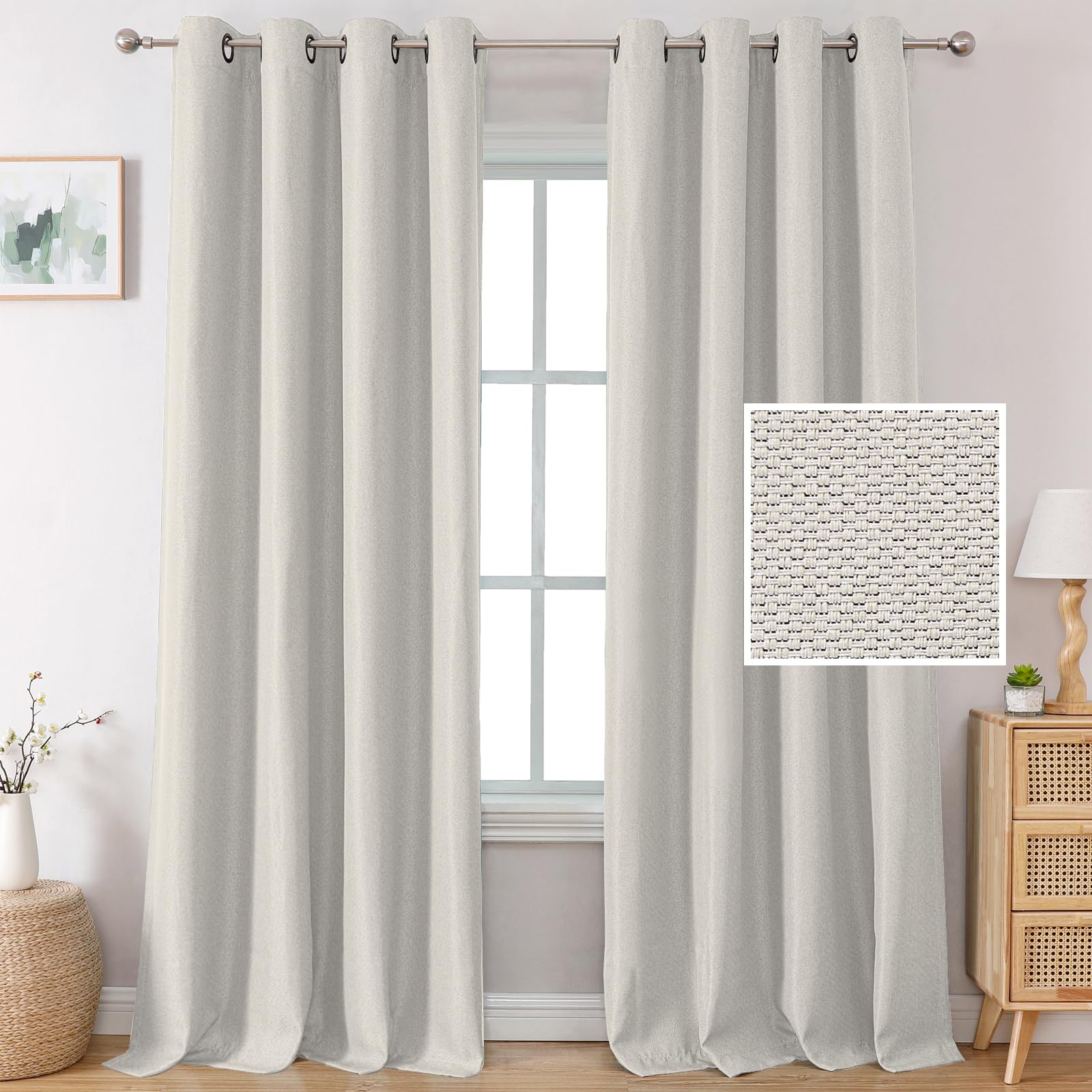 H.VERSAILTEX Linen Curtains Blackout Curtains 84 inches Long Room Darkening Thermal Insulated Grommet Top Window Drape for Bedro