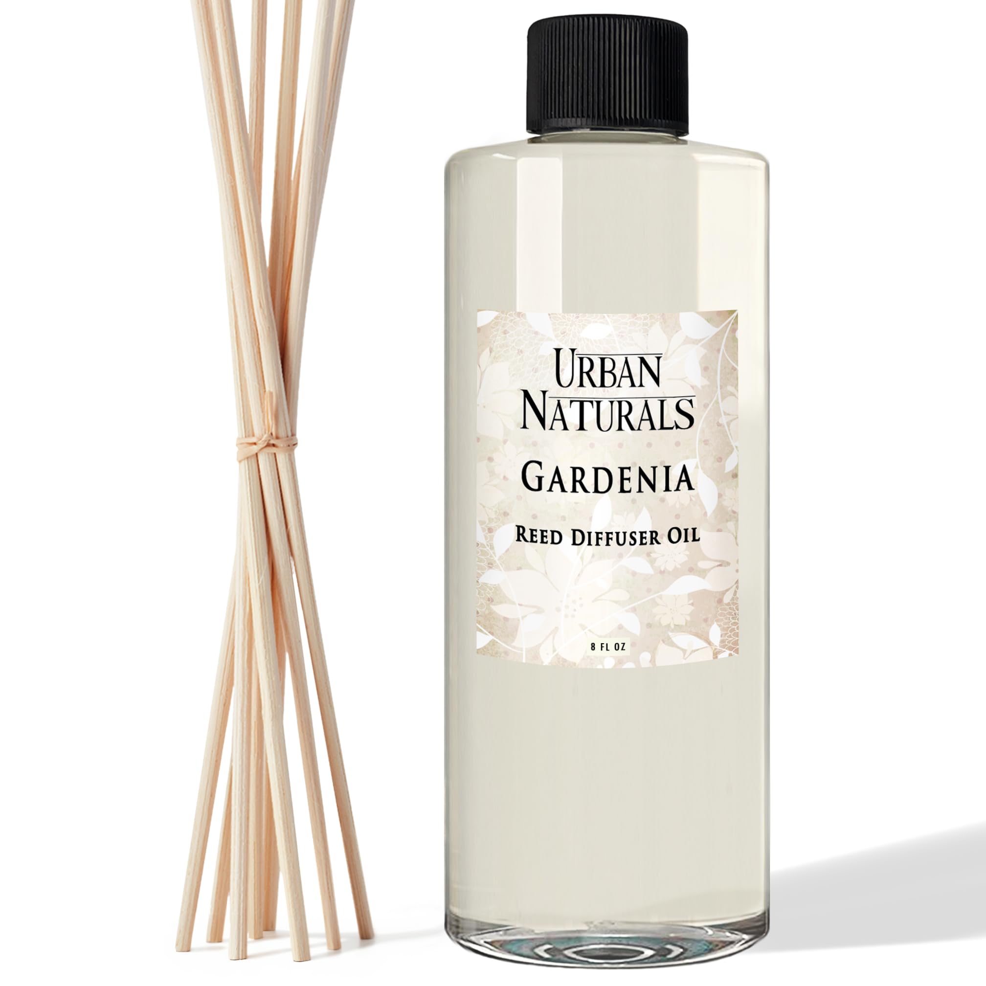 Urban Naturals Gardenia Essential Oil Reed Diffuser REFILL | Large 8 Ounce Size | includes a Free Set of Reed Sticks! Made in Th
