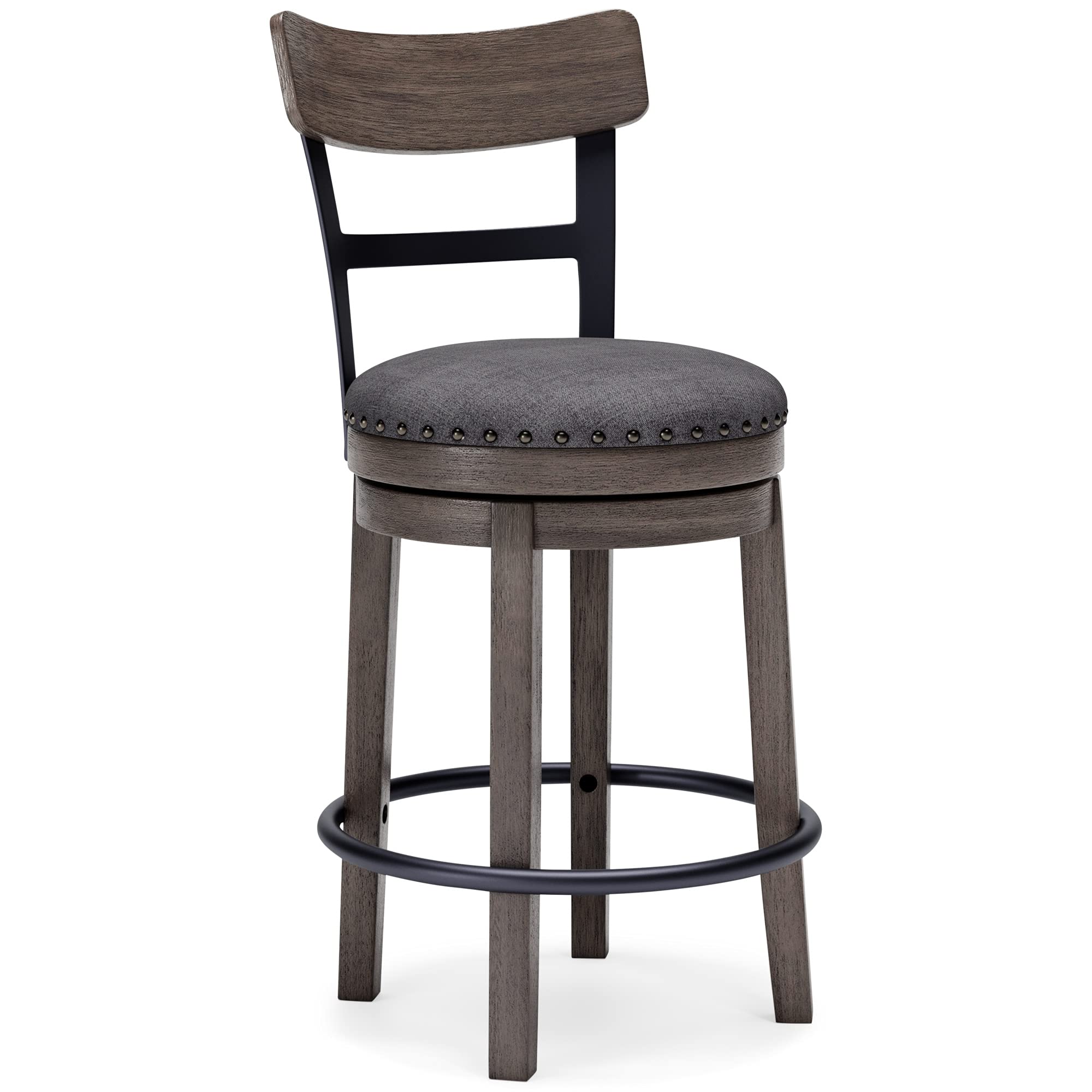 Signature Design By Ashley Caitbrook 24' Farmhouse Counter Height Upholstered Swivel Barstool, Gray