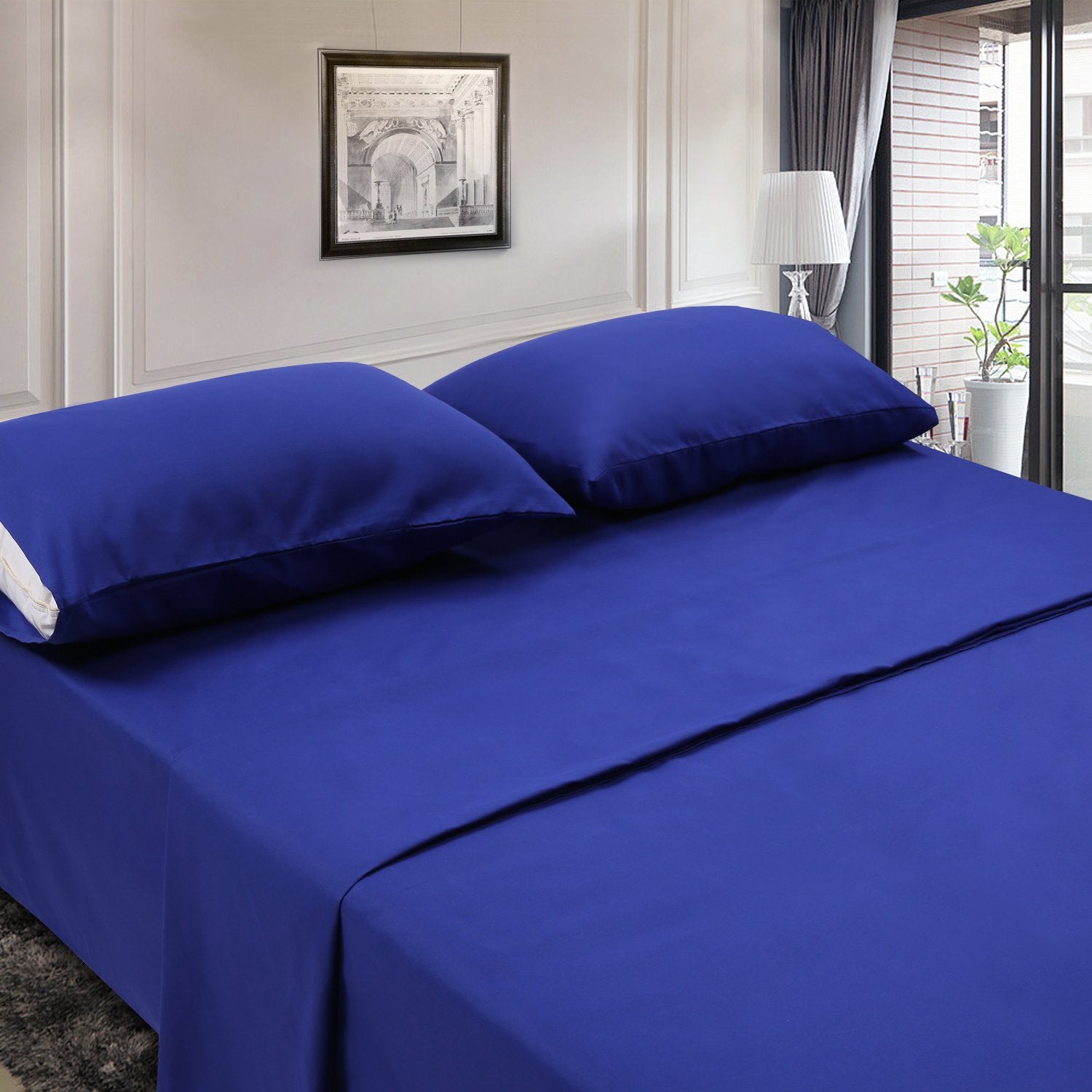 Twin Xl Sheets Set 4 Piece - Luxury 1800 Bedding Sheets & Pillowcases - 1 Flat Sheet,1 Fitted Sheet And 2 Pillow Cases - Extra Soft Cooling Bed Sheets - Deep Pocket Up To 16' (Twin Xl, Royal Blue)