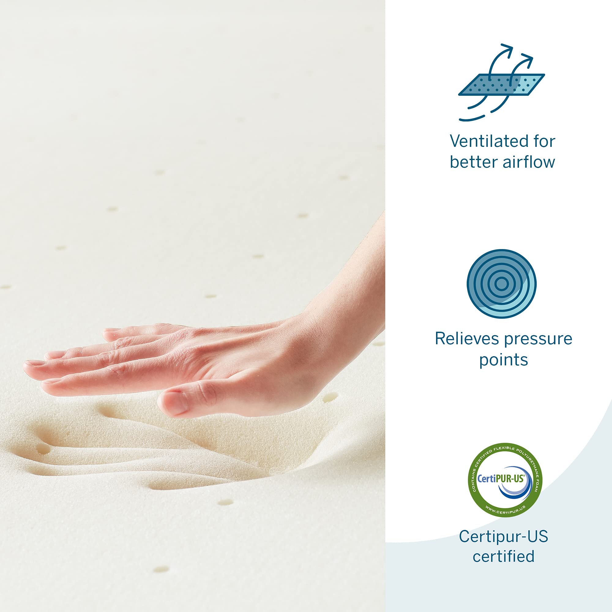 Lucid 2 Inch Traditional Foam Mattress Topper - Hypoallergenic - Ventilated - Conforming Support - Twin