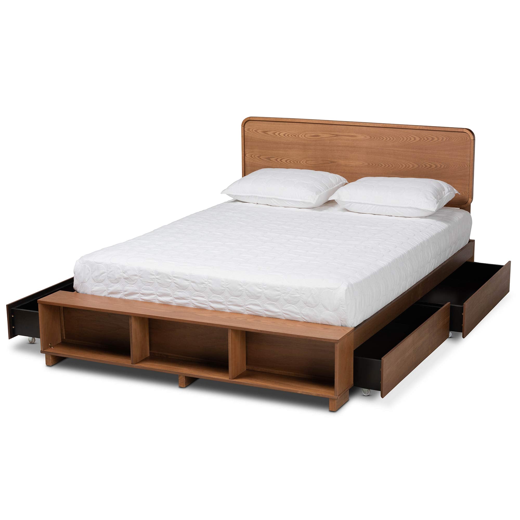 Baxton Studio Vita Modern Transitional Ash Walnut Brown Finished Wood 4-Drawer Full Size Platform Storage Bed