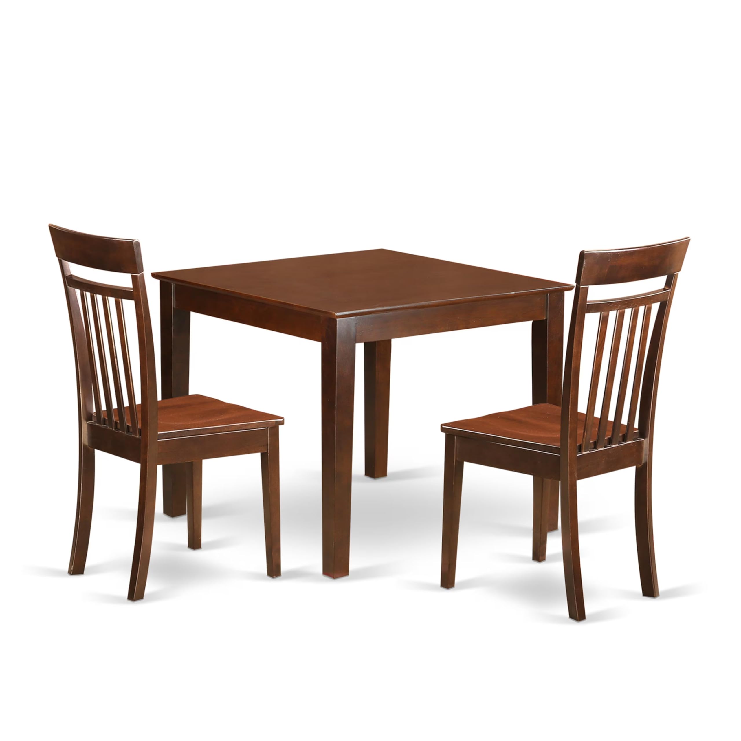 East West Furniture OXCA3-MAH-W 3 Piece Kitchen Table Set for Small Spaces Contains a Square Dining Room Table and 2 Solid Wood Seat Chairs, 36x36 Inch, Mahogany