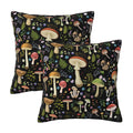 Mushroom Flower Farmhouse Throw Pillow Covers 18X18 In Black Pillow Case Soft Outdoor Pillow Case Cushion Covers Set Of 2 For So