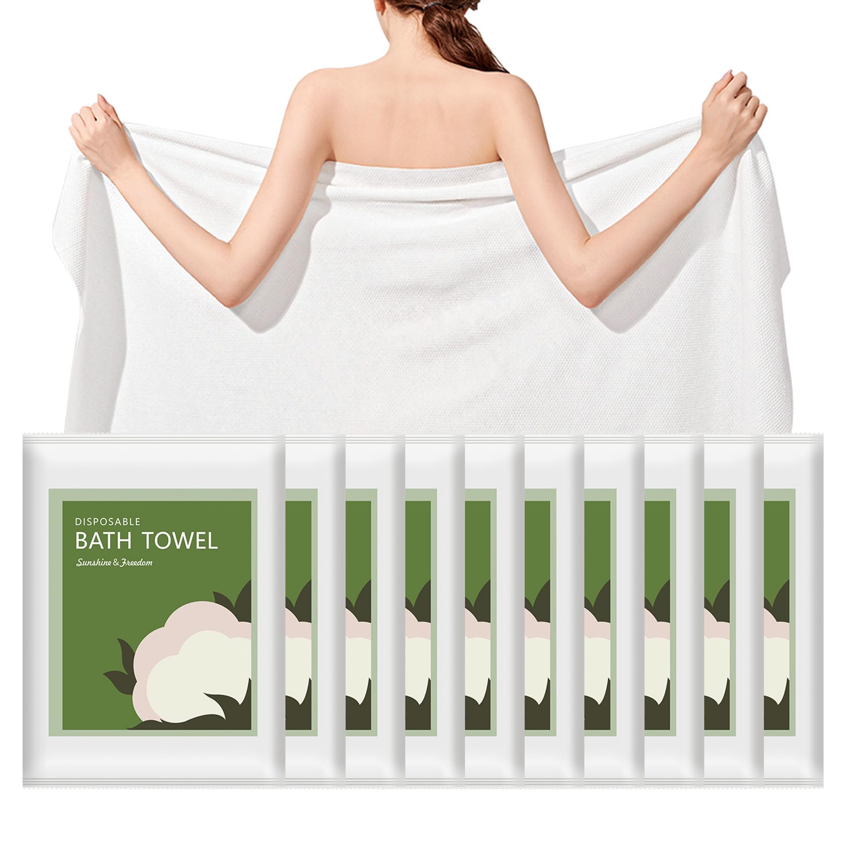 Tvvcalk Disposable Bath Towels, 10 Pack 55 x 27.5 Ultra Soft, Quick Dry Disposable Body Towel, Portable Travel Towel for Hotel C