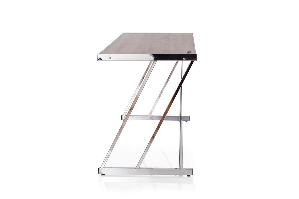 Acme Finis Writing Desk with USB Dock in Weathered Oak and Chrome