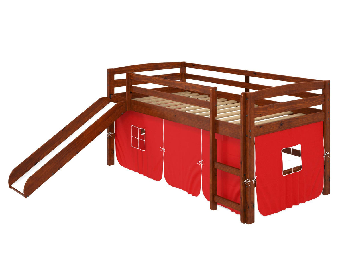 HomeRoots 41' X 81' X 46' Chocolate Solid Pine Red Tent Loft Bed with Slide and Ladder