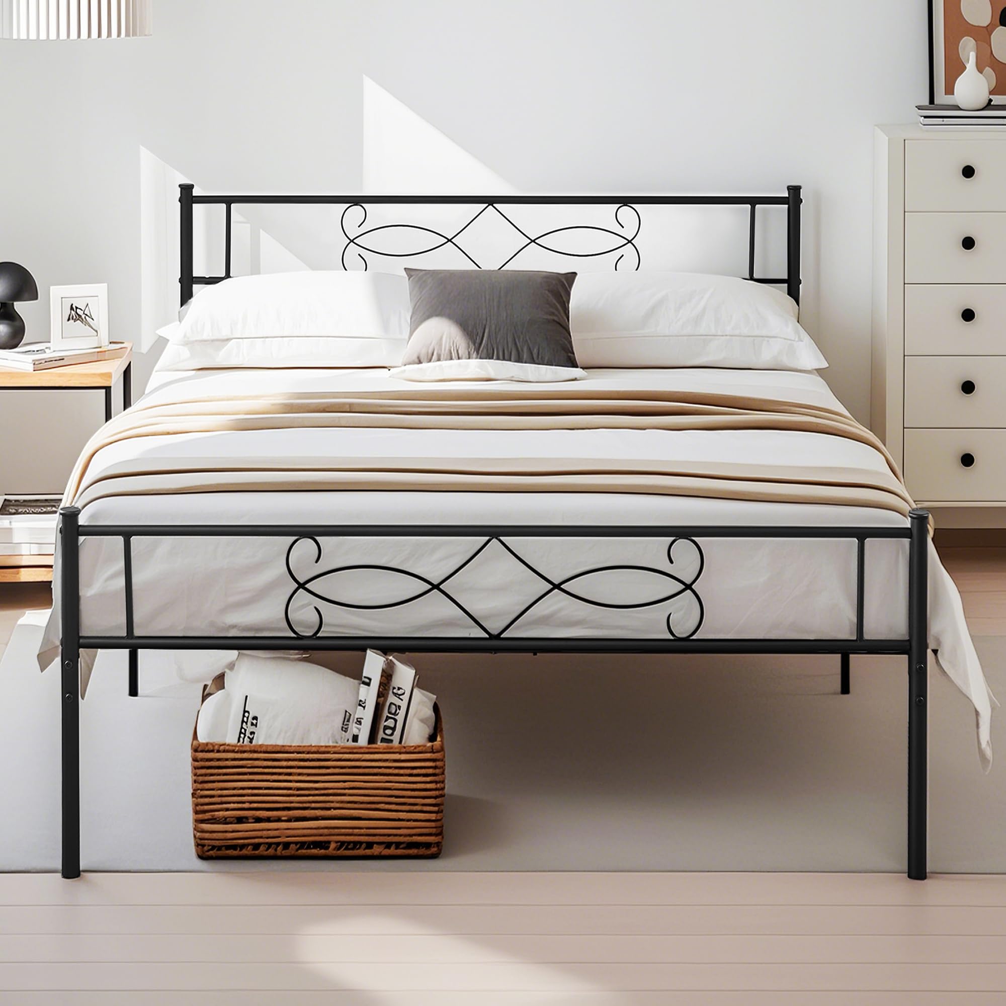 Vecelo 14' Full Size Metal Platform Bed Frame With Headboard,Premium Steel Slat Support No Box Spring Needed,Noise-Free Anti-Slip,Easy Assembly