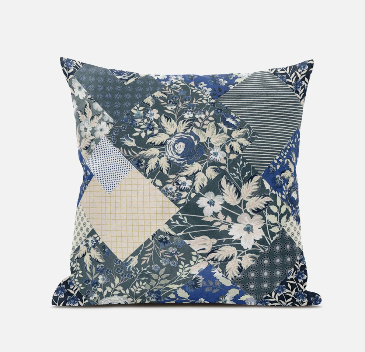 HomeRoots White Blue Gray Cream Floral Zippered Suede Throw Pillow