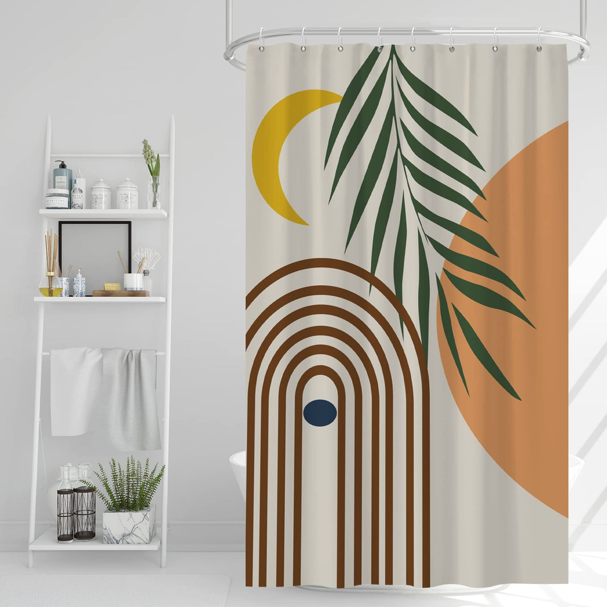 AWERT Small Half Size Stall Shower Curtain with 6 Hooks Shower Stall Curtain 48 x 72 Boho 36 inch Shower Curtain for Bathroom/RV