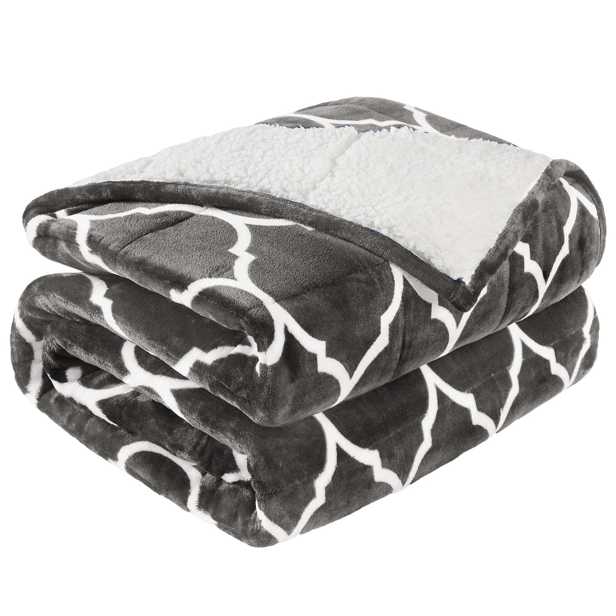 Cottonblue Morocco Sherpa Weighted Blanket 20Lbs For Adult, Soft Fuzzy Fleece Bed Blanket With Ceramics Beads, Dual Sided Cozy P