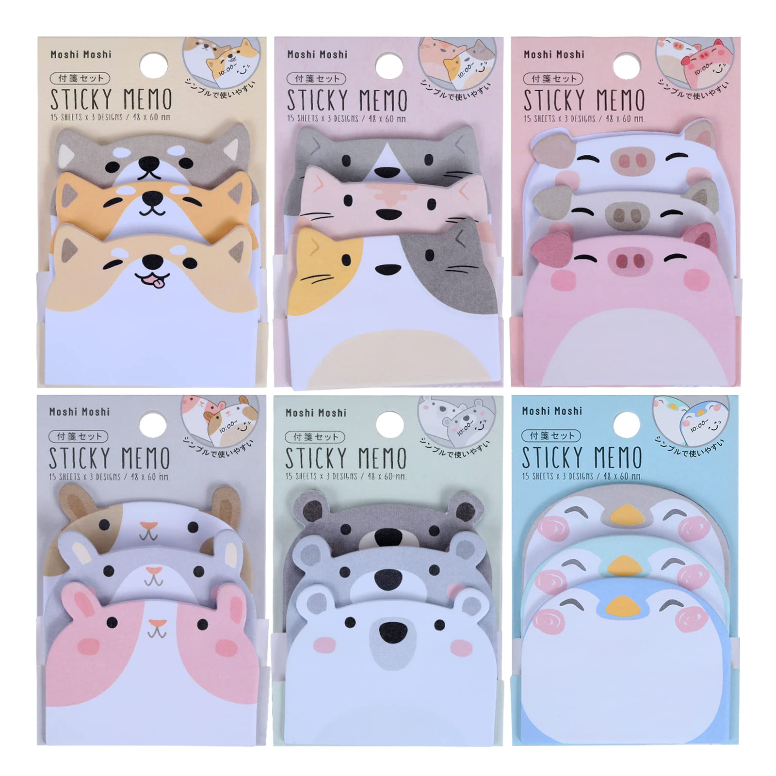 Molain Cute Sticky Notes, 6 Pack Cartoon Sticky Notes Animals Shape Markers Flags Self-Stick Memo Pads Students Home Office Room