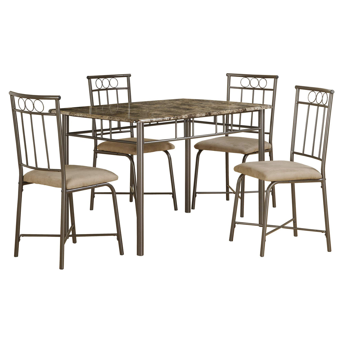 HomeRoots MDF,Foam, Metal,Microfiber Dining Set - 5PCS Set/Cappuccino Marble/Bronze Metal