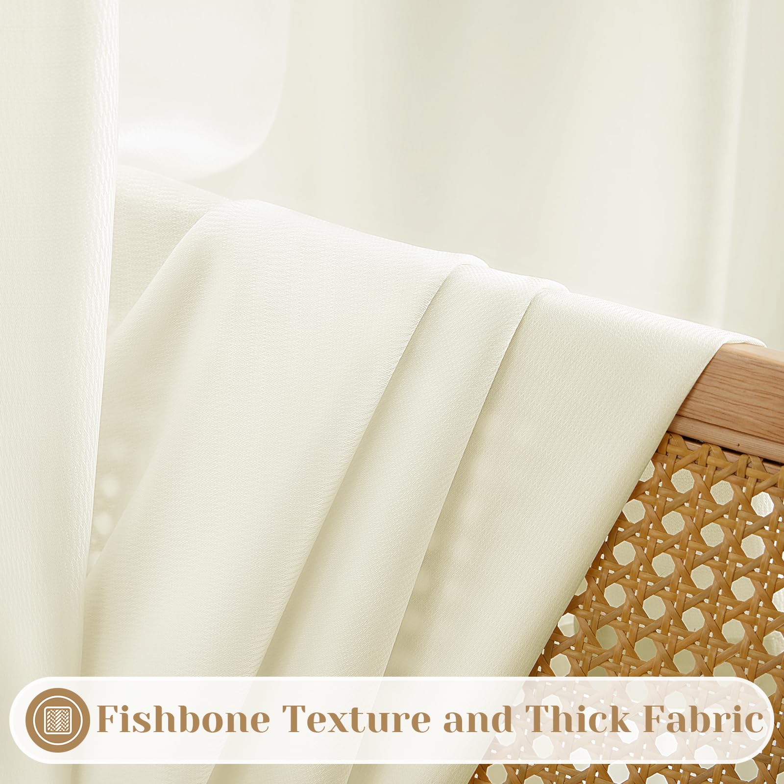 Homeideas Non-See-Through Cream Yellow Privacy Sheer Curtains 52 X 96 Inches Long 2 Panels Set, Fish Bone Pattern Semi Sheer Cur