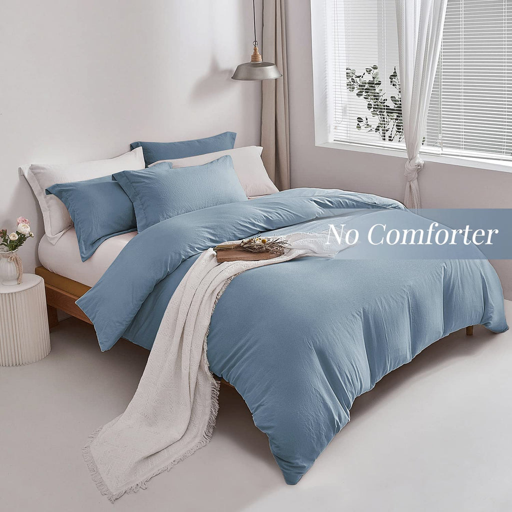 Mildly Super Soft Duvet Cover - 100% Washed Microfiber Haze Blue Comforter Cover Set 3 Pieces With Zipper Closure & Corner Ties