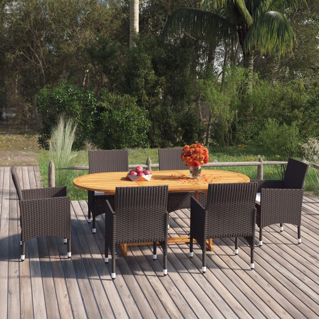 vidaXL Patio Dining Set 7 Piece Outdoor Garden Terrace Yard Patio Table and Chair Seating Seat Sitting Chair Dining Set Furniture Poly Rattan Brown