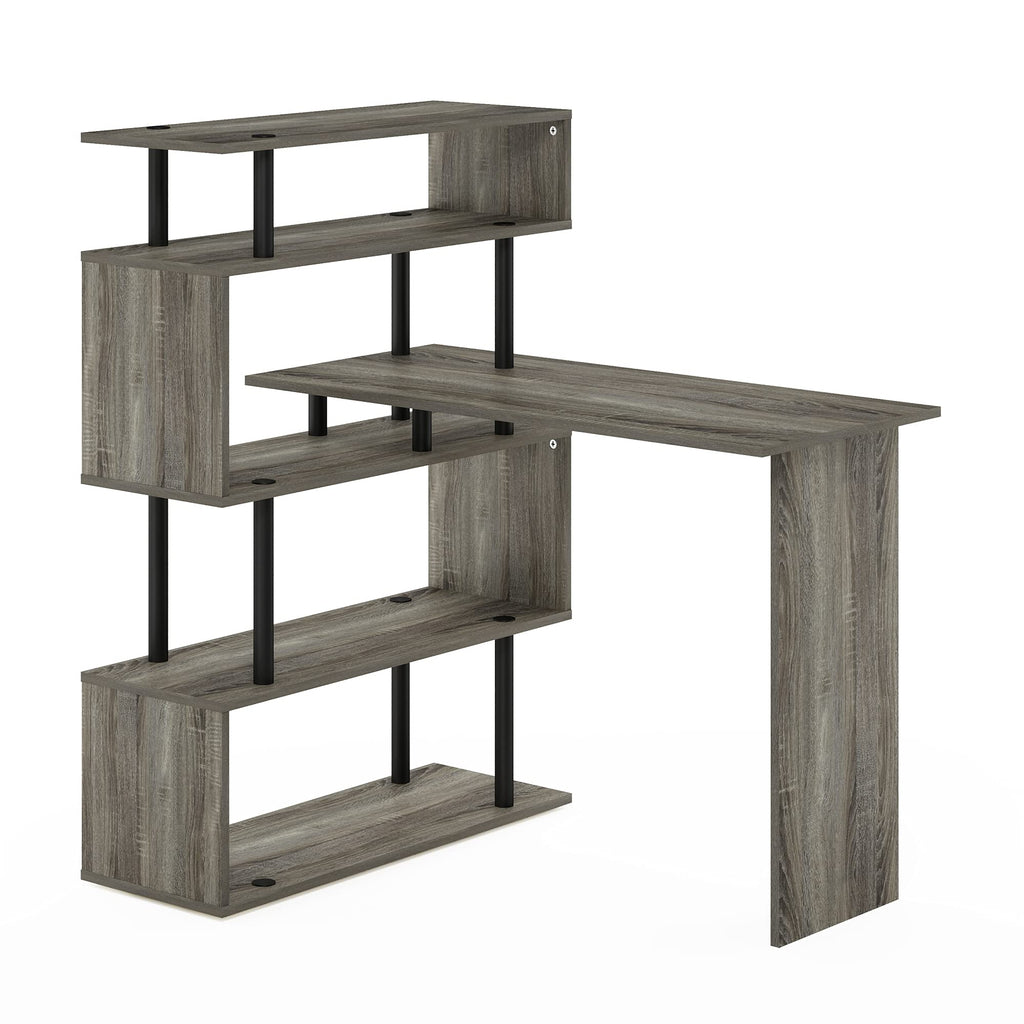 Furinno Moore L-Shape Computer Desk with 5-Tier Shelves, French Oak