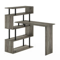 Furinno Moore L-Shape Computer Desk with 5-Tier Shelves, French Oak