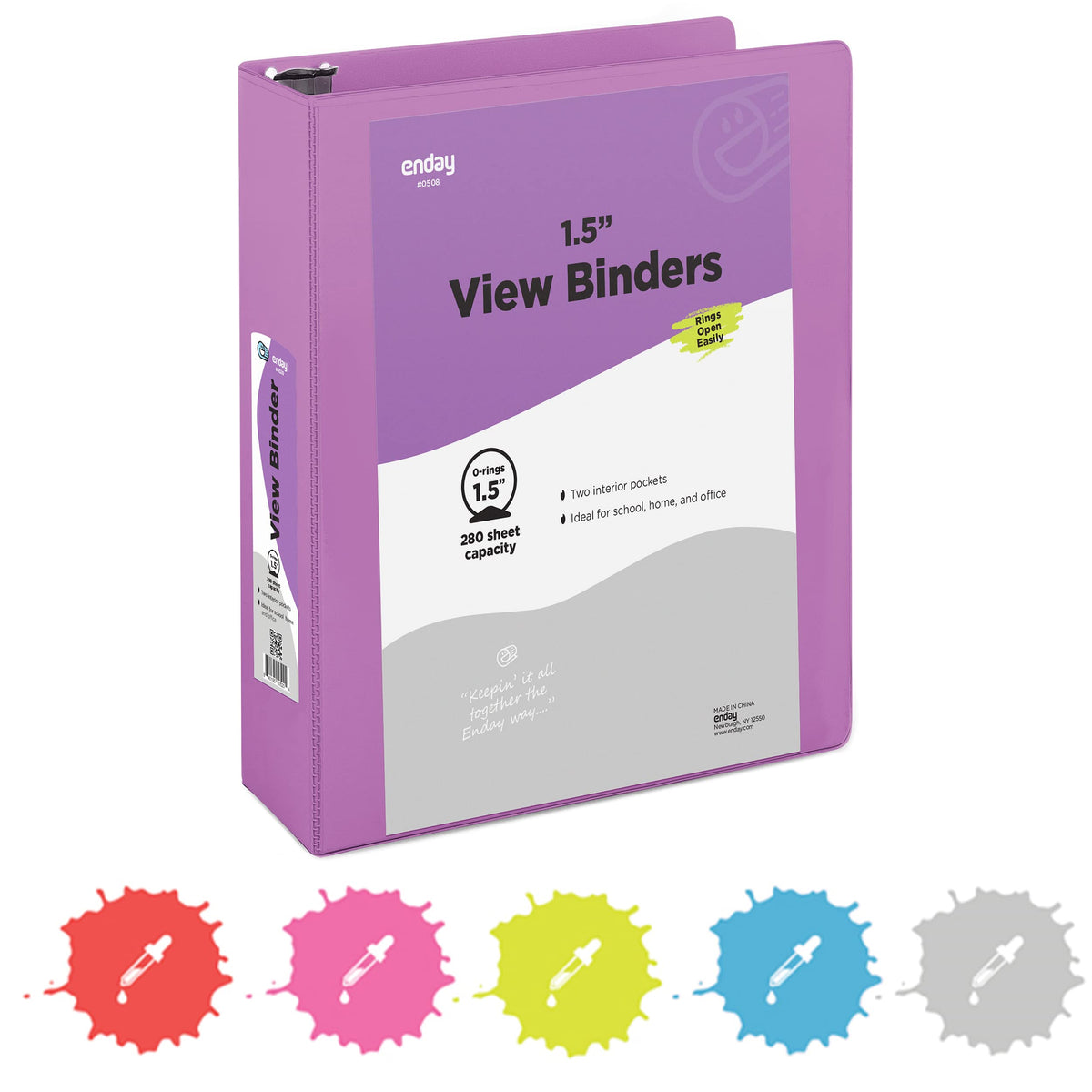 3 Ring Binder 1.5 Inch Purple, 1  Inch Binder Clear View Cover With 2 Inside Pockets, Colored School Supplies Office And Home -