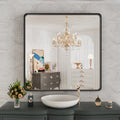 ISTRIPMF Black Metal Framed Bathroom Mirror 38X38 Inch,Matte Black Vanity Mirror,Tempered Glass,Round Corner,Farmhouse,Decorativ